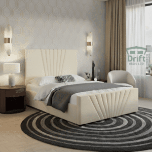 Full Classic Cream Gisborne Divan bed, providing a bright aesthetic and showcasing the fan-pleated structure.