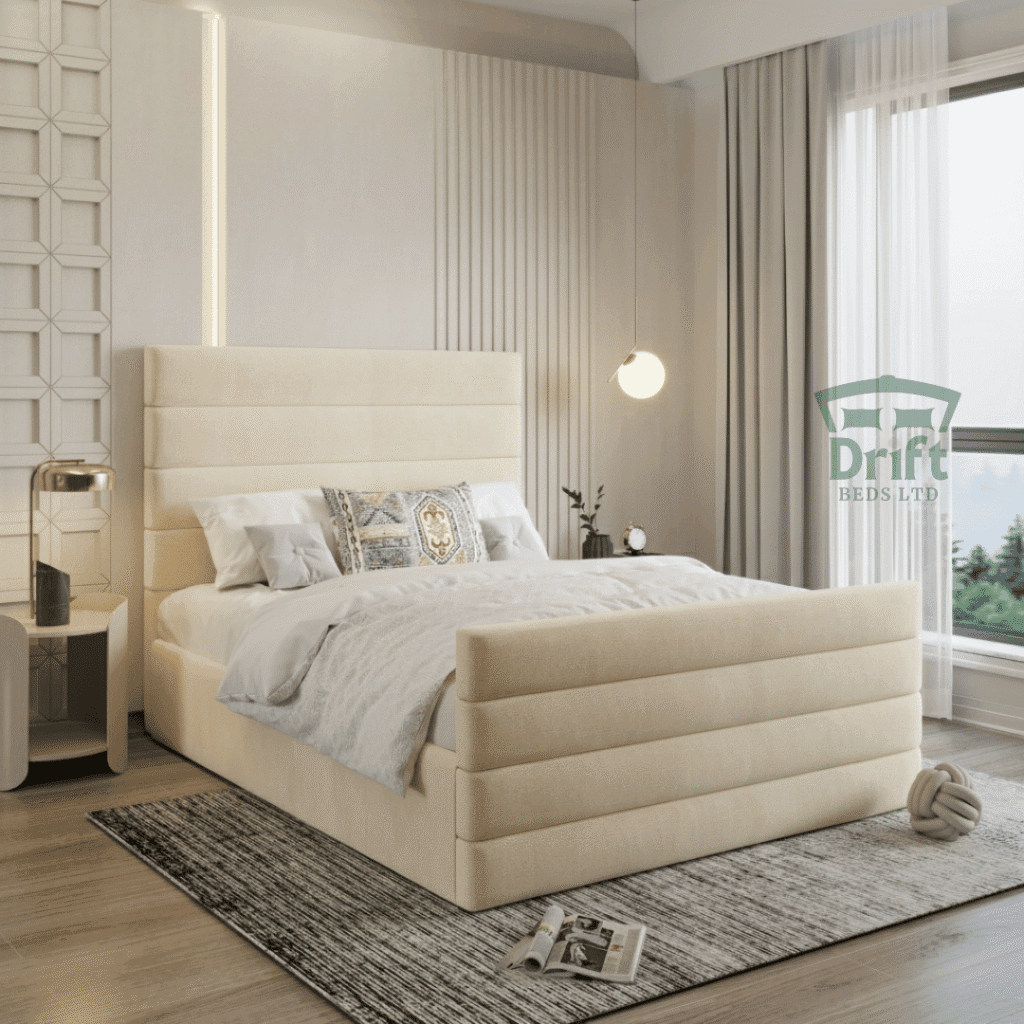 Full Cream upholstered Mallard Divan bed, highlighting the calming aesthetic and supportive base structure.