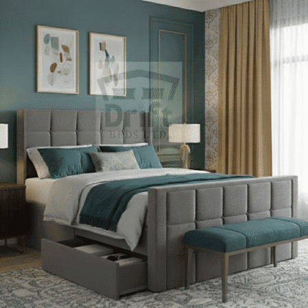 Grey Royal Wing Divan bed base with one storage drawer pulled out, highlighting the convenience and deep capacity of the integrated drawers.