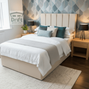 The sophisticated Clarence divan bed featured in a timeless and elegant cream fabric.