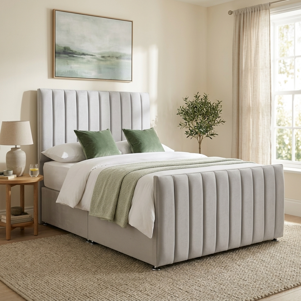 Berlin bed with padded vertical-panel headboard and footboard – Drift Beds