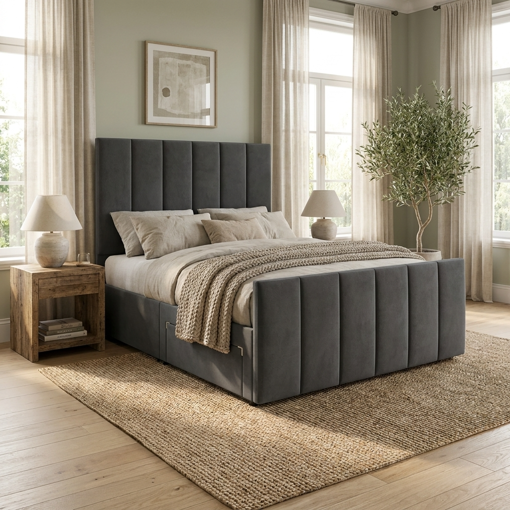 Florence upholstered bed with vertical panel headboard – Drift Beds