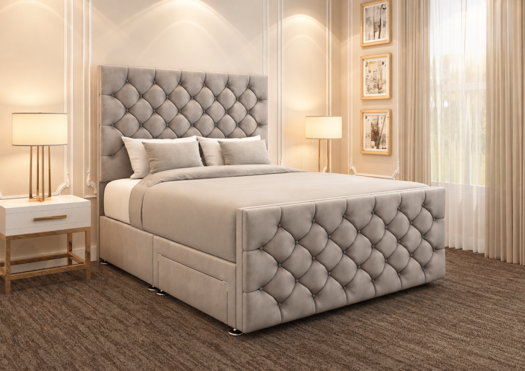 Monaco High bed, tall Chesterfield headboard – Drift Beds