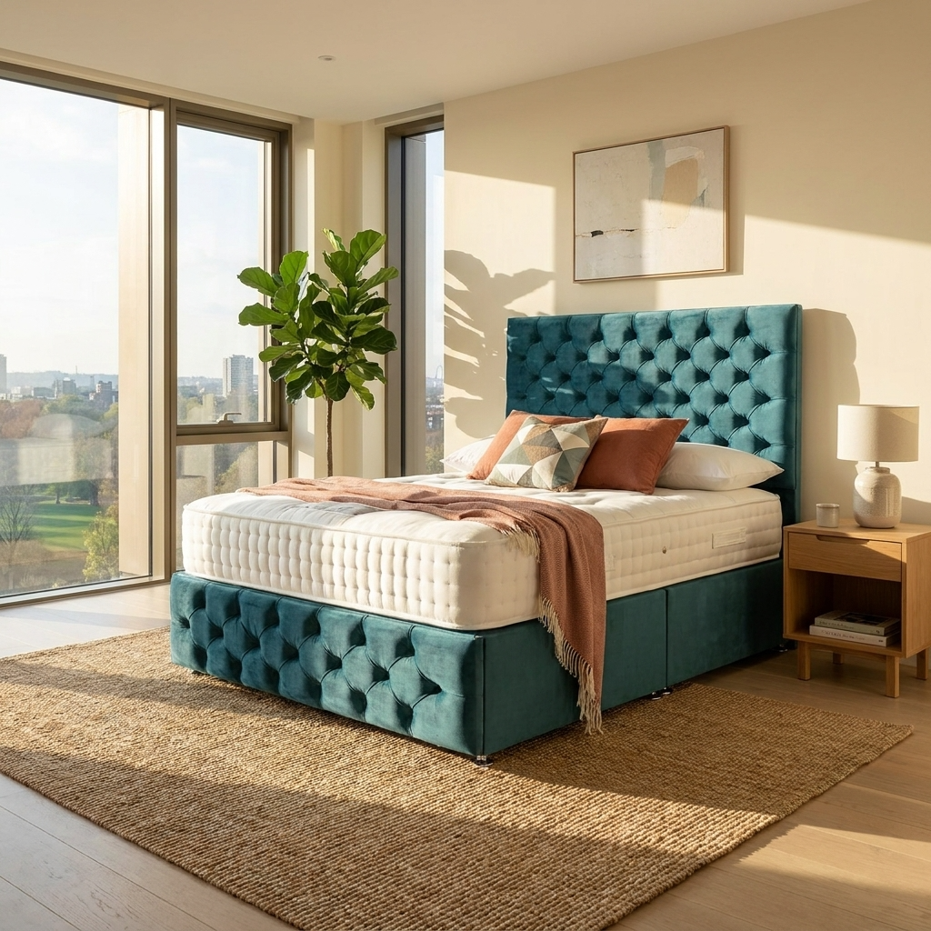 Monaco Low bed, deep-buttoned Chesterfield design – Drift Beds